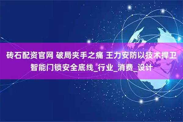 砖石配资官网 破局夹手之痛 王力安防以技术捍卫智能门锁安全底线_行业_消费_设计